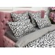 Lenjerie pat dublu, BUMBAC FINET, 6 piese, Jojo Home, Alb-Gri-Negru, animal print