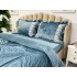 Lenjerie pat dublu, Catifea Deluxe, cu pliuri brodate, 4 piese, Jojo Home, Bleu [7]