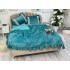 Lenjerie pat dublu, Catifea Deluxe, cu pliuri brodate, 4 piese, Jojo Home, Turquoise [9]
