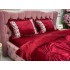 Lenjerie pat dublu, Catifea Deluxe, cu pliuri brodate, 4 piese, Jojo Home, Rosu [5]