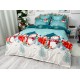 Lenjerie pat dublu, BUMBAC FINET, 6 piese, X-Mass Collection, Jojo Home, Bleu-Multicolor, oameni de zapada, brazi, Mos Craciun