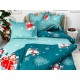 Lenjerie pat dublu, BUMBAC FINET, 6 piese, X-Mass Collection, Jojo Home, Bleu-Multicolor, oameni de zapada, brazi, Mos Craciun