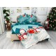 Lenjerie pat dublu, BUMBAC FINET, 6 piese, X-Mass Collection, Jojo Home, Bleu-Multicolor, oameni de zapada, brazi, Mos Craciun