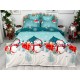 Lenjerie pat dublu, BUMBAC FINET, 6 piese, X-Mass Collection, Jojo Home, Bleu-Multicolor, oameni de zapada, brazi, Mos Craciun