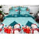 Lenjerie pat dublu, BUMBAC FINET, 6 piese, X-Mass Collection, Jojo Home, Bleu-Multicolor, oameni de zapada, brazi, Mos Craciun