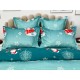 Lenjerie pat dublu, BUMBAC FINET, 6 piese, X-Mass Collection, Jojo Home, Bleu-Multicolor, oameni de zapada, brazi, Mos Craciun