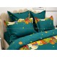 Lenjerie pat dublu, BUMBAC FINET, 6 piese, cu ELASTIC, Craciun, Jojo Home, Verde-Multicolor, Mos Craciun, brazi, cadouri