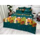 Lenjerie pat dublu, BUMBAC FINET, 6 piese, cu ELASTIC, X-Mass Collection, Jojo Home, Verde-Multicolor, Mos Craciun, brazi, cadouri