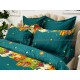 Lenjerie pat dublu, BUMBAC FINET, 6 piese, cu ELASTIC, Craciun, Jojo Home, Verde-Multicolor, Mos Craciun, brazi, cadouri