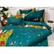 Lenjerie pat dublu, BUMBAC FINET, 6 piese, cu ELASTIC, Craciun, Jojo Home, Verde-Multicolor, Mos Craciun, brazi, cadouri