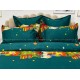 Lenjerie pat dublu, BUMBAC FINET, 6 piese, cu ELASTIC, Craciun, Jojo Home, Verde-Multicolor, Mos Craciun, brazi, cadouri