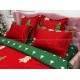 Lenjerie pat dublu, BUMBAC FINET, 6 piese, cu ELASTIC, X-Mass Collection, Jojo Home, Rosu-Verde, brazi