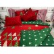 Lenjerie pat dublu, BUMBAC FINET, 6 piese, cu ELASTIC, X-Mass Collection, Jojo Home, Rosu-Verde, brazi