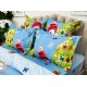 Lenjerie pat dublu, BUMBAC FINET, 6 piese, cu ELASTIC, X-Mass Collection, Jojo Home, Bleu-Multicolor, brazi, jucarii