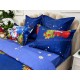 Lenjerie pat dublu, BUMBAC FINET, 6 piese, cu ELASTIC, X-Mass Collection, Jojo Home, Bleumarin-Multicolor, Mos Craciun, brazi, jucarii