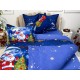 Lenjerie pat dublu, BUMBAC FINET, 6 piese, cu ELASTIC, X-Mass Collection, Jojo Home, Bleumarin-Multicolor, Mos Craciun, brazi, jucarii