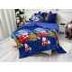 Lenjerie pat dublu, BUMBAC FINET, 6 piese, cu ELASTIC, X-Mass Collection, Jojo Home, Bleumarin-Multicolor, Mos Craciun, brazi, jucarii