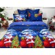 Lenjerie pat dublu, BUMBAC FINET, 6 piese, cu ELASTIC, X-Mass Collection, Jojo Home, Bleumarin-Multicolor, Mos Craciun, brazi, jucarii