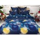 Lenjerie pat dublu, BUMBAC FINET, 6 piese, cu ELASTIC, X-Mass Collection, Jojo Home, Bleumarin, globulete