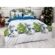 Lenjerie pat dublu, BUMBAC FINET, 6 piese, X-Mass Collection, Jojo Home, Bleu-Multicolor, oameni de zapada, brazi