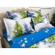 Lenjerie pat dublu, BUMBAC FINET, 6 piese, X-Mass Collection, Jojo Home, Bleu-Multicolor, oameni de zapada, brazi