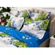 Lenjerie pat dublu, BUMBAC FINET, 6 piese, X-Mass Collection, Jojo Home, Bleu-Multicolor, oameni de zapada, brazi