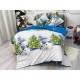 Lenjerie pat dublu, BUMBAC FINET, 6 piese, X-Mass Collection, Jojo Home, Bleu-Multicolor, oameni de zapada, brazi