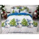 Lenjerie pat dublu, BUMBAC FINET, 6 piese, X-Mass Collection, Jojo Home, Bleu-Multicolor, oameni de zapada, brazi