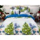 Lenjerie pat dublu, BUMBAC FINET, 6 piese, X-Mass Collection, Jojo Home, Bleu-Multicolor, oameni de zapada, brazi