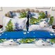 Lenjerie pat dublu, BUMBAC FINET, 6 piese, X-Mass Collection, Jojo Home, Bleu-Multicolor, oameni de zapada, brazi