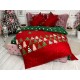 Lenjerie pat dublu, BUMBAC FINET, 6 piese, X-Mass Collection, Jojo Home, Rosu-Verde, brazi