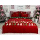 Lenjerie pat dublu, BUMBAC FINET, 6 piese, X-Mass Collection, Jojo Home, Rosu-Verde, brazi