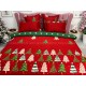 Lenjerie pat dublu, BUMBAC FINET, 6 piese, X-Mass Collection, Jojo Home, Rosu-Verde, brazi