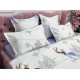 Lenjerie pat dublu, BUMBAC FINET, 6 piese, X-Mass Collection, Jojo Home, Alb-Gri, reni