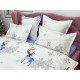 Lenjerie pat dublu, BUMBAC FINET, 6 piese, X-Mass Collection, Jojo Home, Alb-Gri, reni