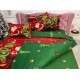 Lenjerie pat dublu, BUMBAC FINET, 6 piese, X-Mass Collection, Jojo Home, Rosu-Verde, Mos Craciun, brazi