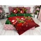 Lenjerie pat dublu, BUMBAC FINET, 6 piese, X-Mass Collection, Jojo Home, Rosu-Verde, Mos Craciun, brazi