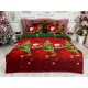 Lenjerie pat dublu, BUMBAC FINET, 6 piese, X-Mass Collection, Jojo Home, Rosu-Verde, Mos Craciun, brazi