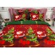 Lenjerie pat dublu, BUMBAC FINET, 6 piese, X-Mass Collection, Jojo Home, Rosu-Verde, Mos Craciun, brazi