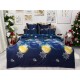 Lenjerie pat dublu, BUMBAC FINET, 6 piese, X-Mass Collection, Jojo Home, Bleumarin, globulete