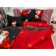 Lenjerie pat dublu, BUMBAC FINET, 6 piese, X-Mass Collection, Jojo Home, Rosu-Negru, catelusi