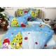 Lenjerie pat dublu, BUMBAC FINET, 6 piese, Craciun, Jojo Home, Bleu-Multicolor, brazi, jucarii