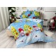 Lenjerie pat dublu, BUMBAC FINET, 6 piese, Craciun, Jojo Home, Bleu-Multicolor, brazi, jucarii