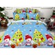 Lenjerie pat dublu, BUMBAC FINET, 6 piese, X-Mass Collection, Jojo Home, Bleu-Multicolor, brazi, jucarii