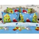 Lenjerie pat dublu, BUMBAC FINET, 6 piese, X-Mass Collection, Jojo Home, Bleu-Multicolor, brazi, jucarii