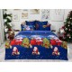 Lenjerie pat dublu, BUMBAC FINET, 6 piese, Craciun, Jojo Home, Bleumarin-Multicolor, Mos Craciun, brazi, cadouri