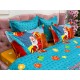 Lenjerie pat dublu, BUMBAC FINET, 6 piese, X-Mass Collection, Jojo Home, Bleu-Multicolor, sania lui Mos Craciun