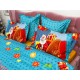 Lenjerie pat dublu, BUMBAC FINET, 6 piese, X-Mass Collection, Jojo Home, Bleu-Multicolor, sania lui Mos Craciun