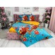 Lenjerie pat dublu, BUMBAC FINET, 6 piese, Craciun, Jojo Home, Bleu-Multicolor, sania lui Mos Craciun