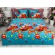 Lenjerie pat dublu, BUMBAC FINET, 6 piese, X-Mass Collection, Jojo Home, Bleu-Multicolor, sania lui Mos Craciun